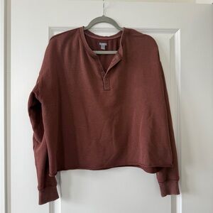 Aerie Semi-Cropped Brown Henley Sweater